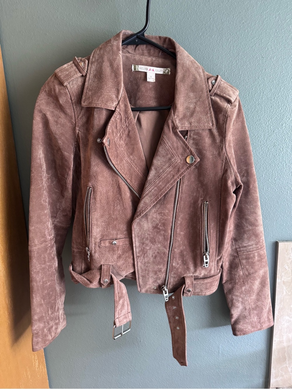 Chelsea & Violet Mauve Brown Suede Moto Jacket